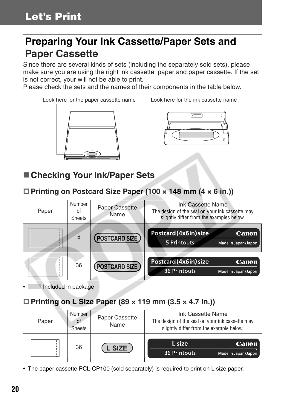 Checking your ink/paper sets | Canon CP200 User Manual | Page 21 / 53