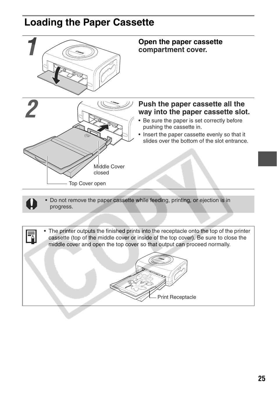 Loading the paper cassette | Canon CP200 User Manual | Page 26 / 53