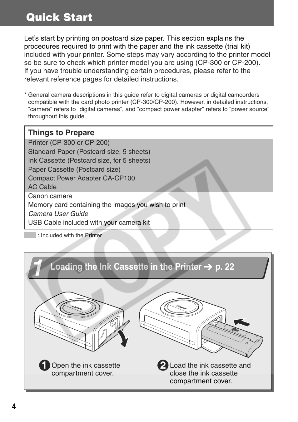 Quick start | Canon CP200 User Manual | Page 5 / 53