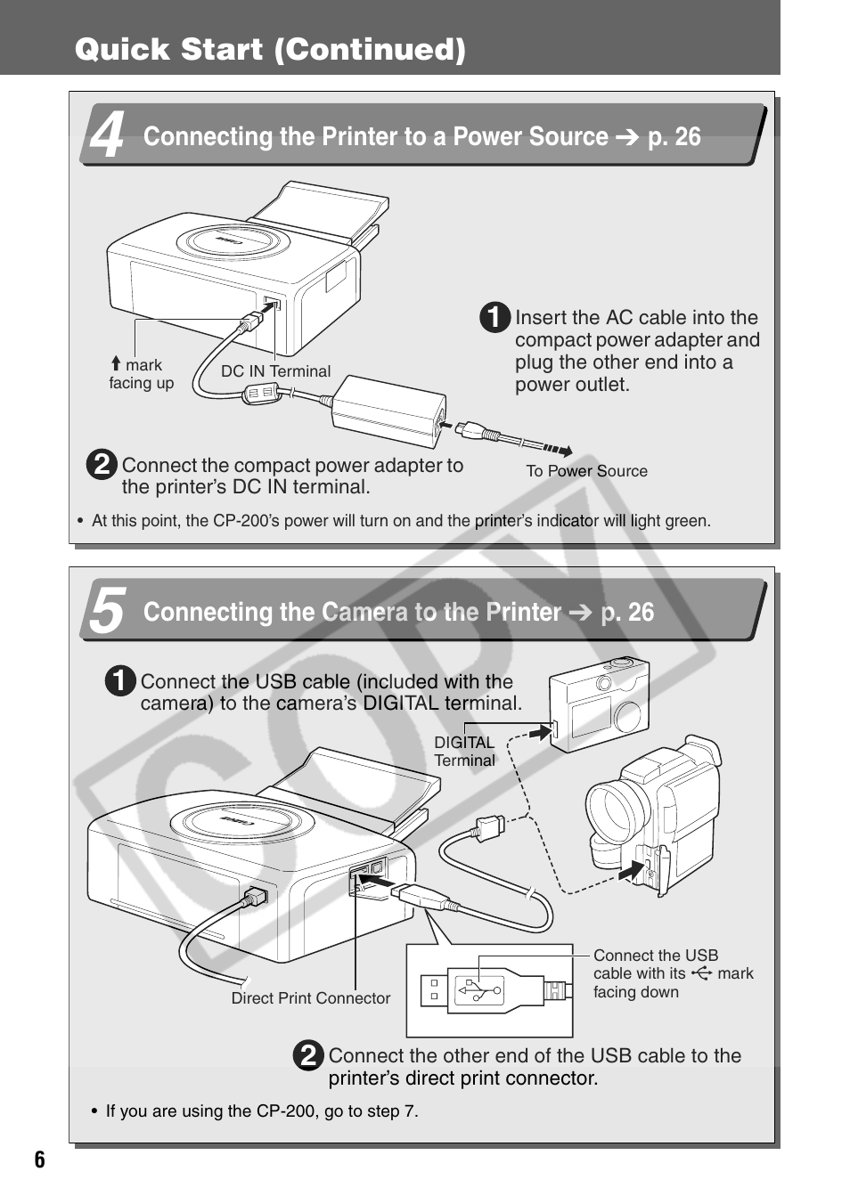 Quick start (continued) | Canon CP200 User Manual | Page 7 / 53