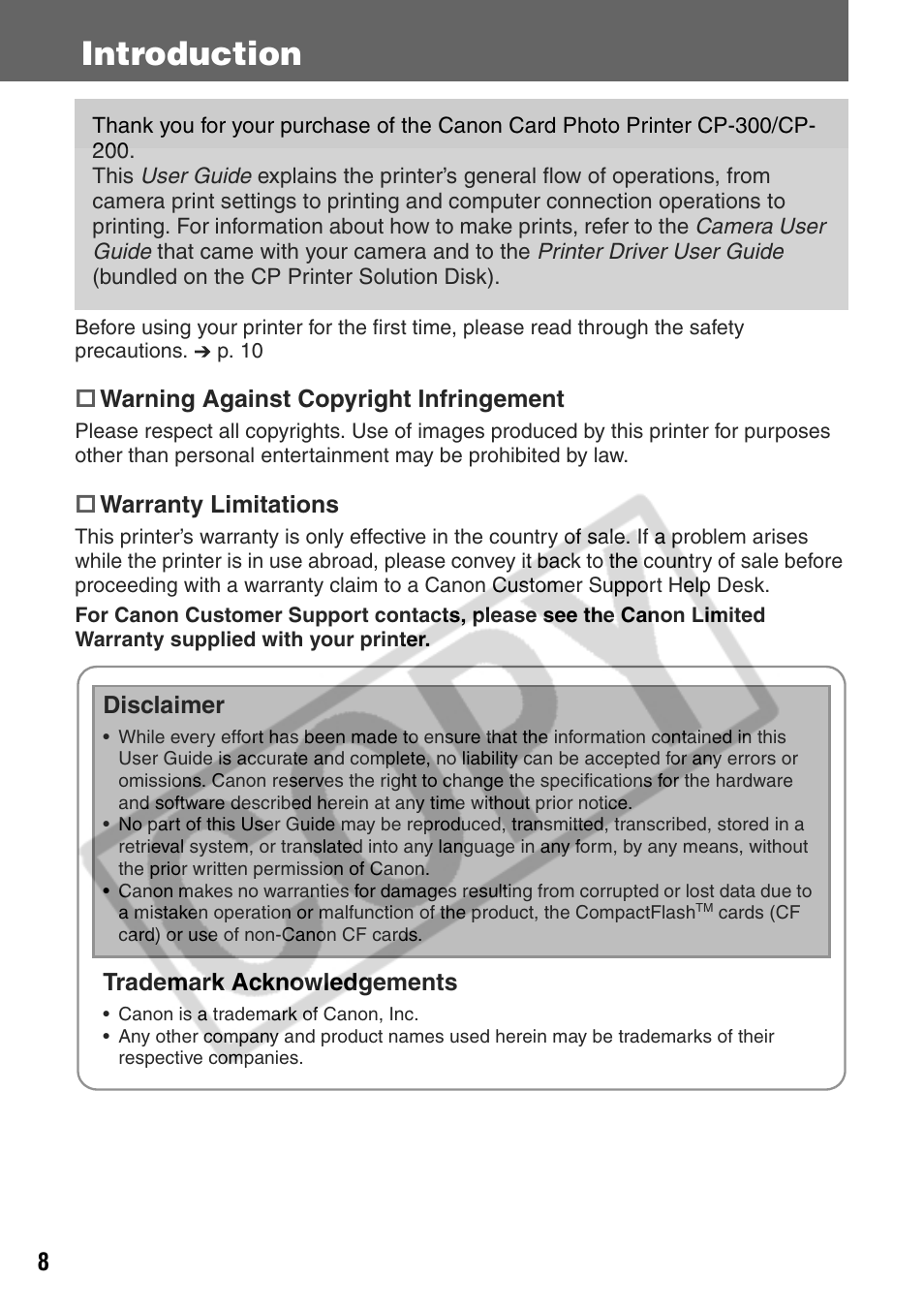 Introduction | Canon CP200 User Manual | Page 9 / 53