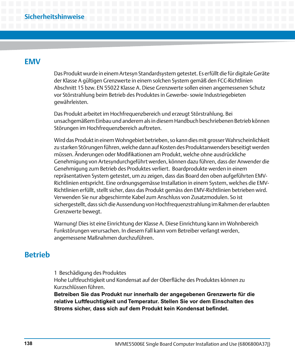 Betrieb | Artesyn MVME55006E Single Board Computer Installation and Use (July 2014) User Manual | Page 138 / 142