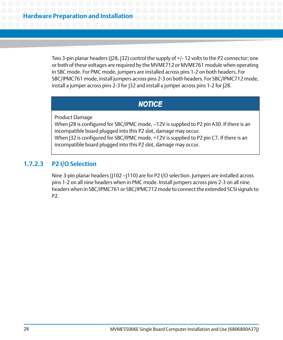 3 p2 i/o selection | Artesyn MVME55006E Single Board Computer Installation and Use (July 2014) User Manual | Page 28 / 142