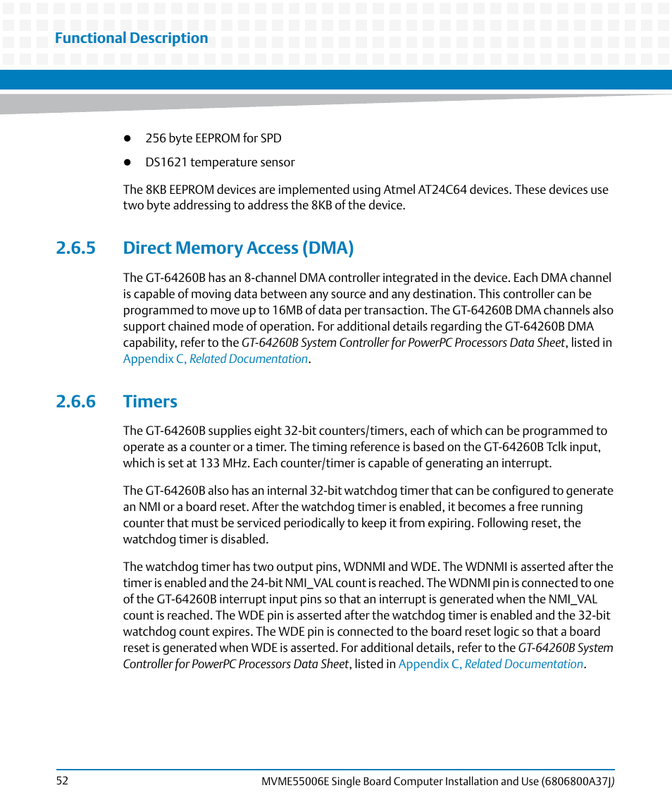 5 direct memory access (dma), 6 timers, 5 direct memory access (dma) 2.6.6 timers | Artesyn MVME55006E Single Board Computer Installation and Use (July 2014) User Manual | Page 52 / 142