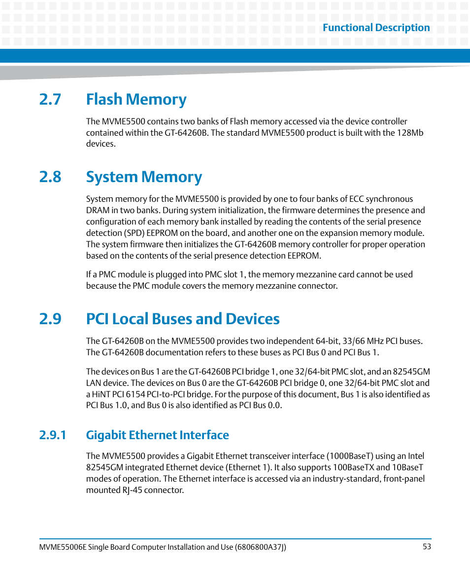 7 flash memory, 8 system memory, 9 pci local buses and devices | 1 gigabit ethernet interface | Artesyn MVME55006E Single Board Computer Installation and Use (July 2014) User Manual | Page 53 / 142