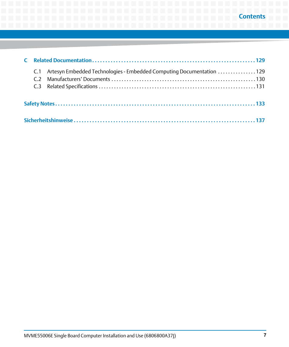 Artesyn MVME55006E Single Board Computer Installation and Use (July 2014) User Manual | Page 7 / 142