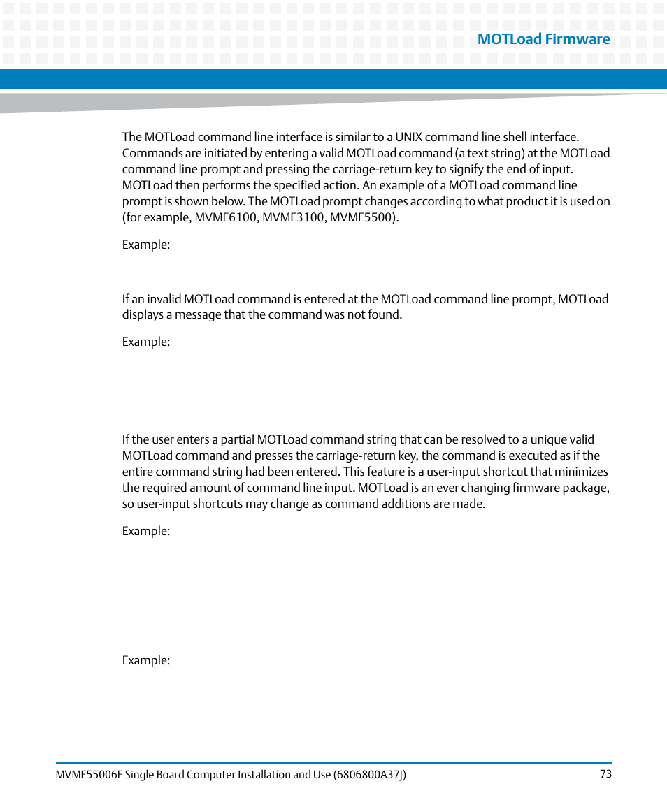 Motload firmware | Artesyn MVME55006E Single Board Computer Installation and Use (July 2014) User Manual | Page 73 / 142