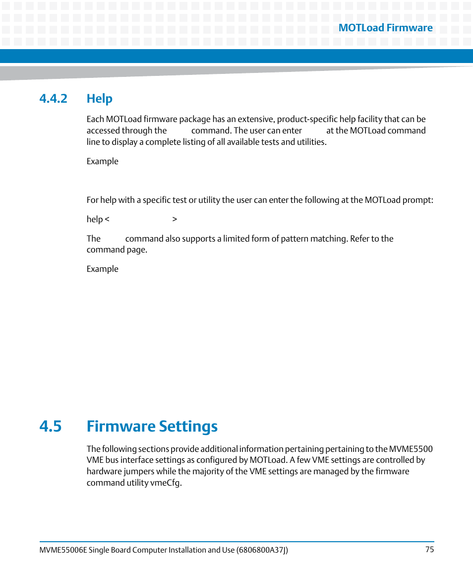 2 help, 5 firmware settings | Artesyn MVME55006E Single Board Computer Installation and Use (July 2014) User Manual | Page 75 / 142