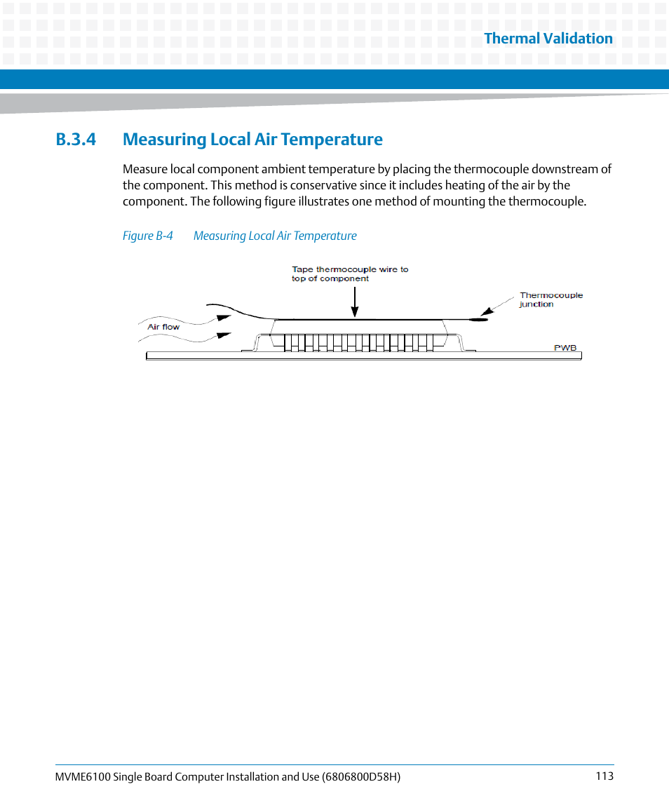 B.3.4 measuring local air temperature, Figure b-4, Measuring local air temperature | Artesyn MVME6100 Single Board Computer Installation and Use (June 2014) User Manual | Page 113 / 120