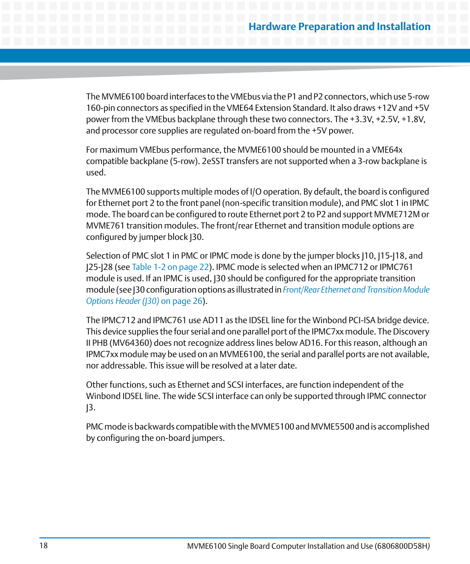 Hardware preparation and installation | Artesyn MVME6100 Single Board Computer Installation and Use (June 2014) User Manual | Page 18 / 120