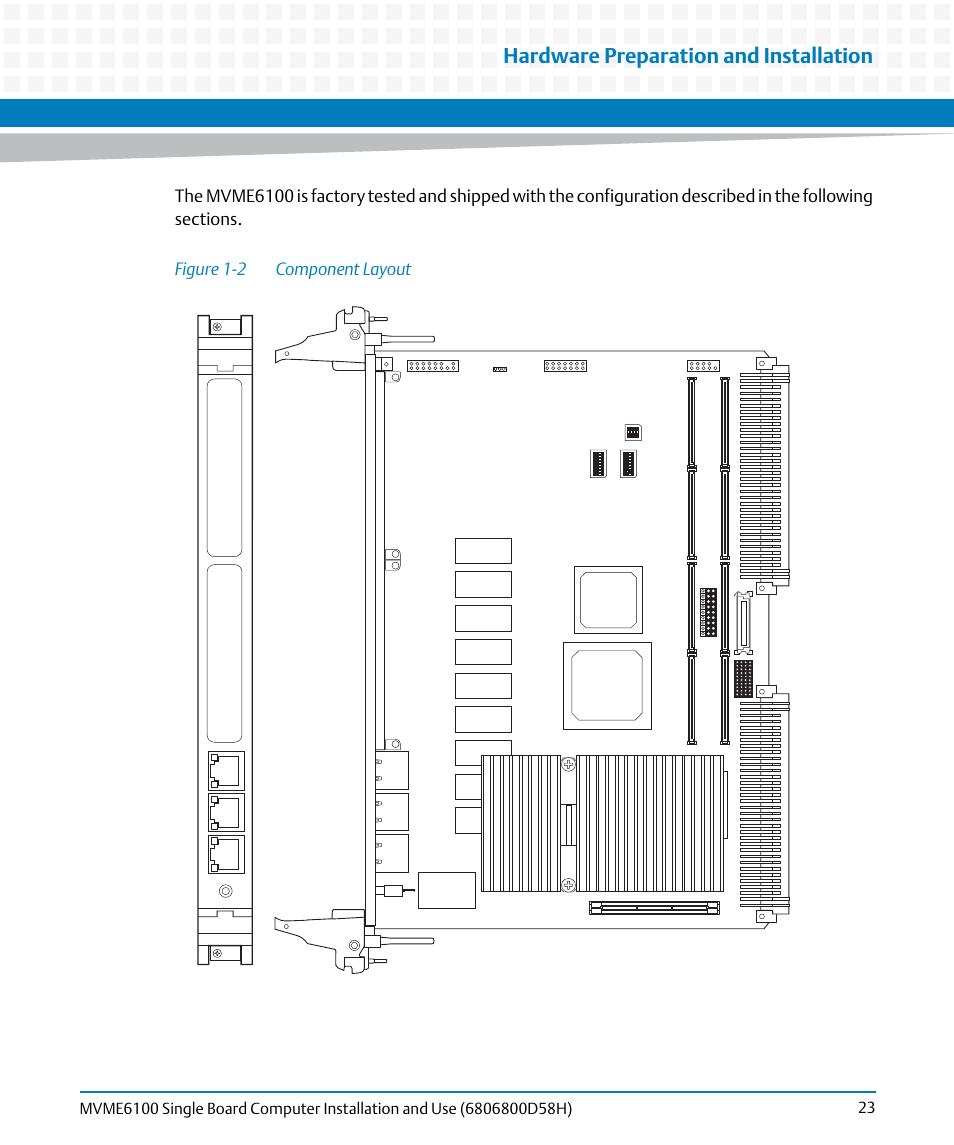 Figure 1-2, Component layout, Illu | Hardware preparation and installation | Artesyn MVME6100 Single Board Computer Installation and Use (June 2014) User Manual | Page 23 / 120