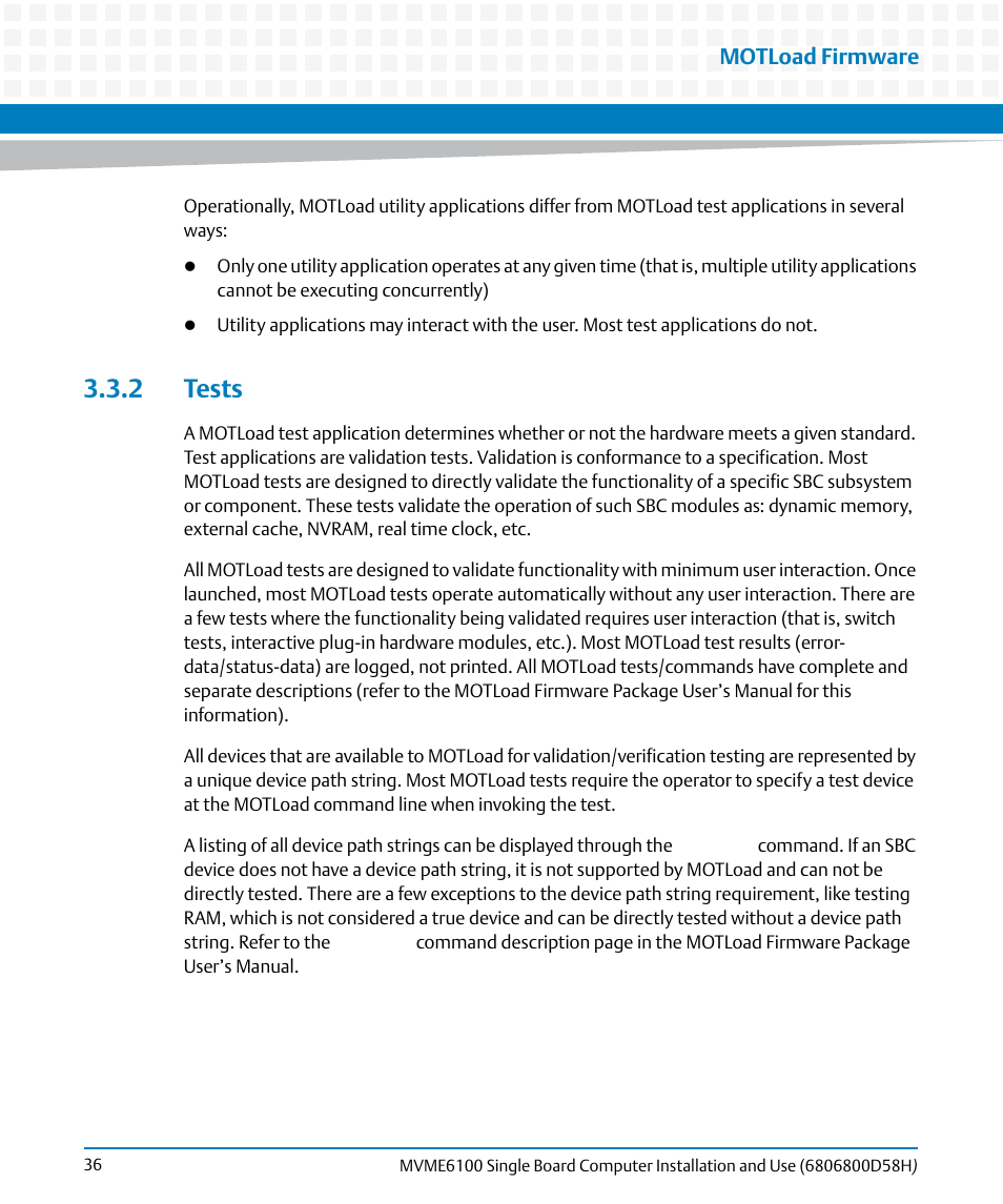 2 tests | Artesyn MVME6100 Single Board Computer Installation and Use (June 2014) User Manual | Page 36 / 120