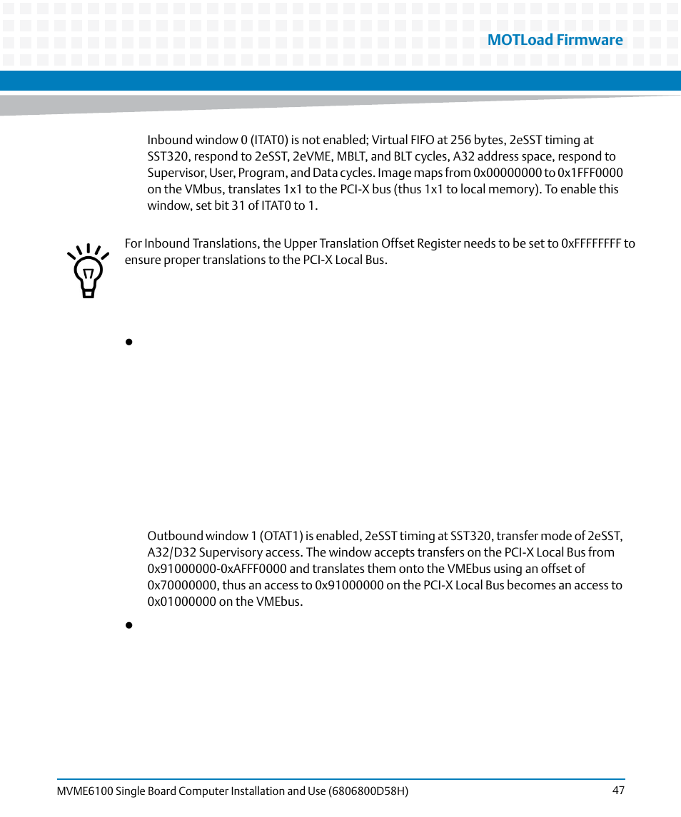 Motload firmware | Artesyn MVME6100 Single Board Computer Installation and Use (June 2014) User Manual | Page 47 / 120