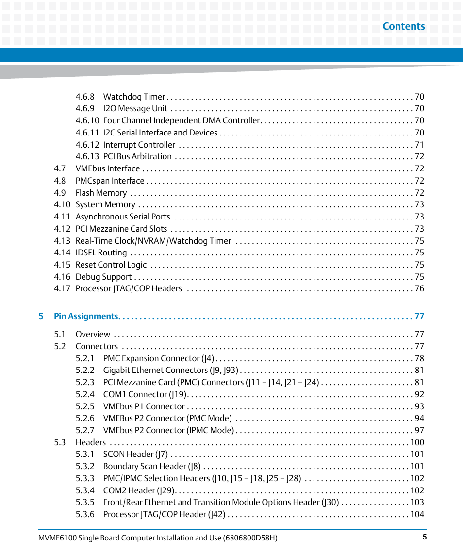 Artesyn MVME6100 Single Board Computer Installation and Use (June 2014) User Manual | Page 5 / 120