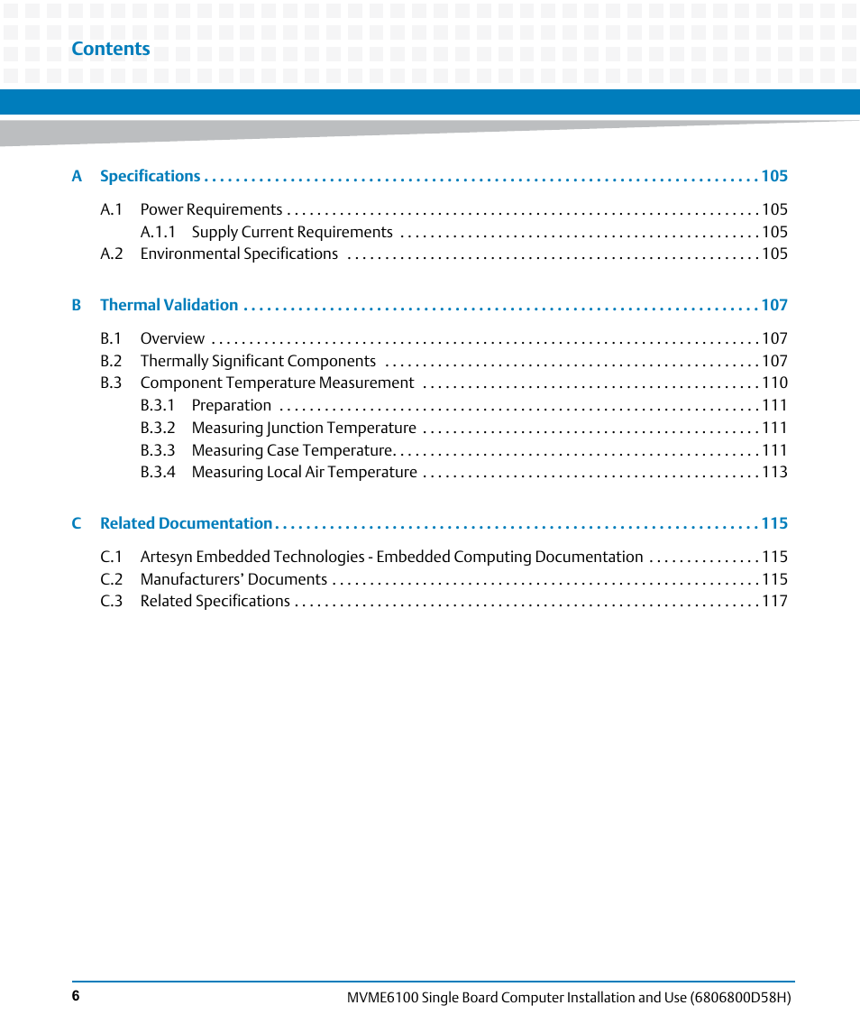 Artesyn MVME6100 Single Board Computer Installation and Use (June 2014) User Manual | Page 6 / 120