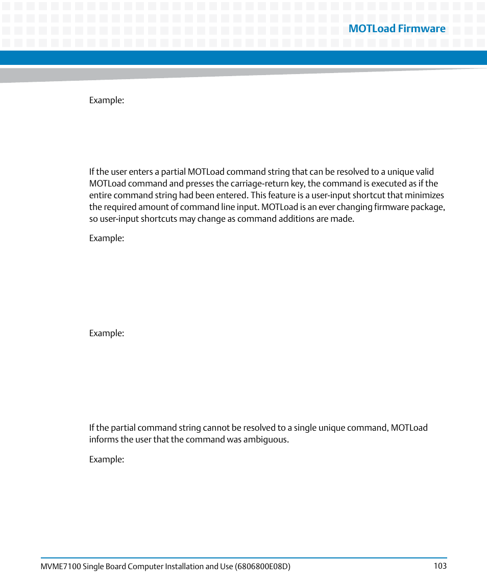 Motload firmware | Artesyn MVME7100 Single Board Computer Installation and Use (June 2014) User Manual | Page 103 / 138