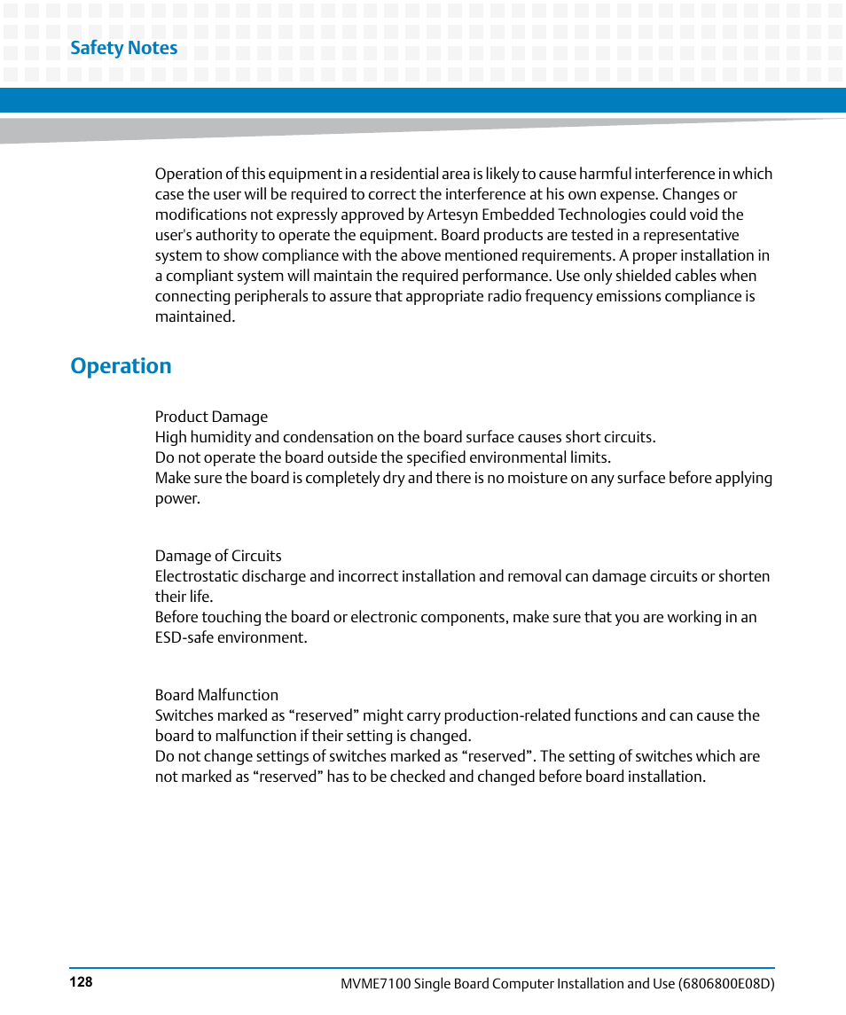 Operation | Artesyn MVME7100 Single Board Computer Installation and Use (June 2014) User Manual | Page 128 / 138