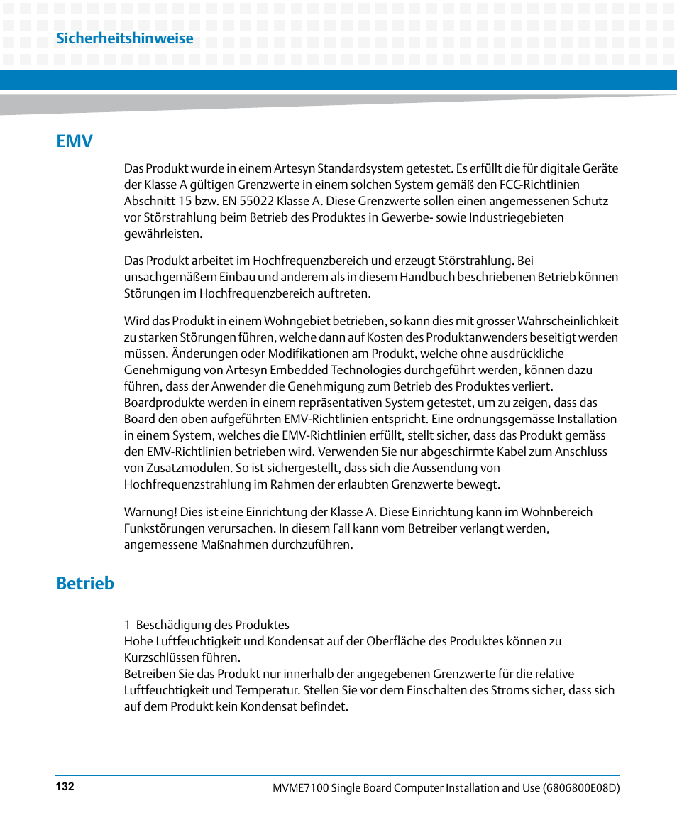 Betrieb | Artesyn MVME7100 Single Board Computer Installation and Use (June 2014) User Manual | Page 132 / 138