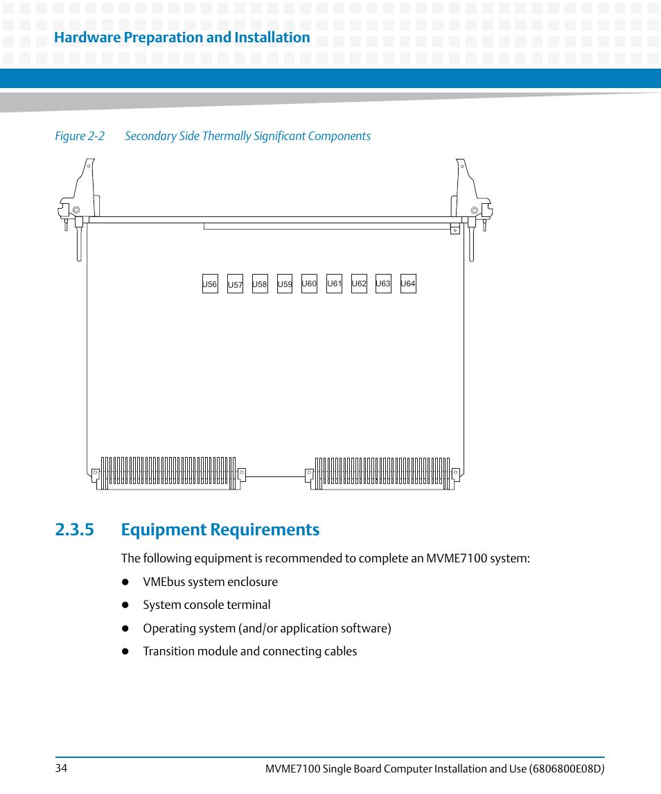 5 equipment requirements, Figure 2-2, Secondary side thermally significant components | Hardware preparation and installation | Artesyn MVME7100 Single Board Computer Installation and Use (June 2014) User Manual | Page 34 / 138