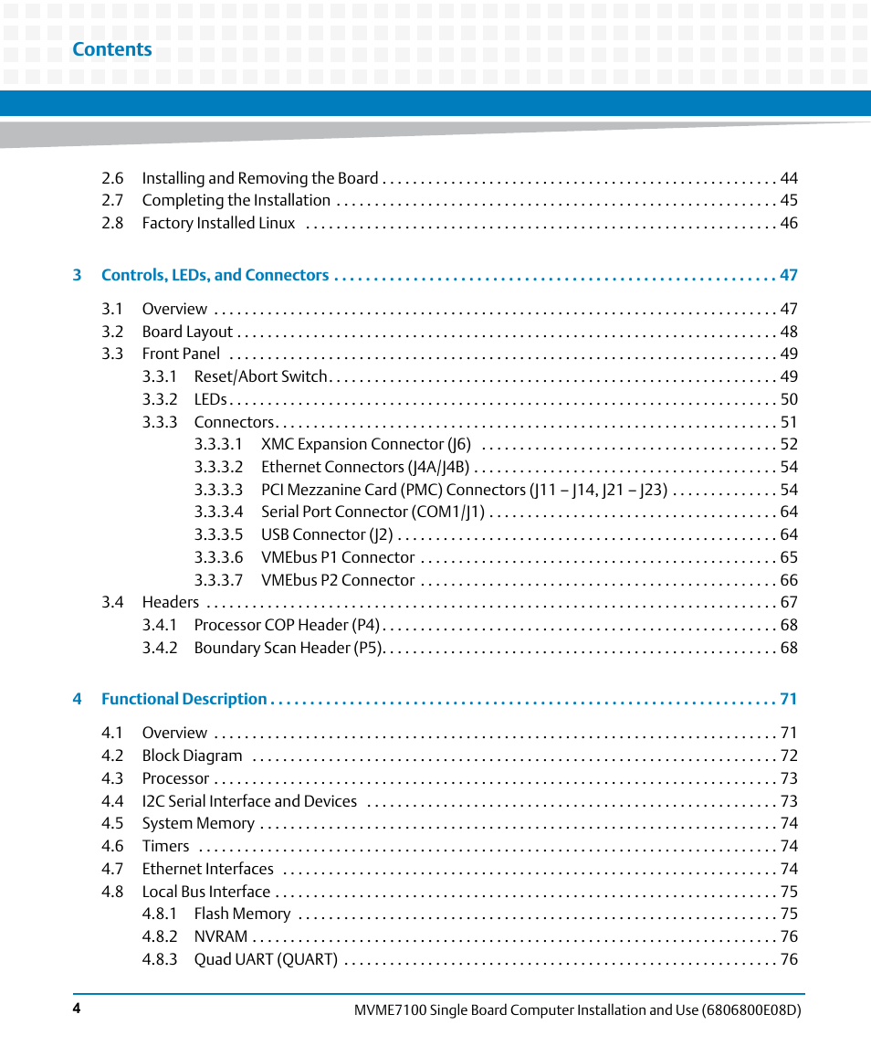 Artesyn MVME7100 Single Board Computer Installation and Use (June 2014) User Manual | Page 4 / 138