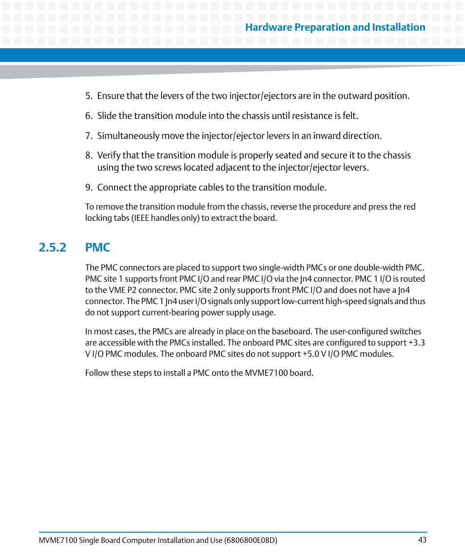2 pmc | Artesyn MVME7100 Single Board Computer Installation and Use (June 2014) User Manual | Page 43 / 138