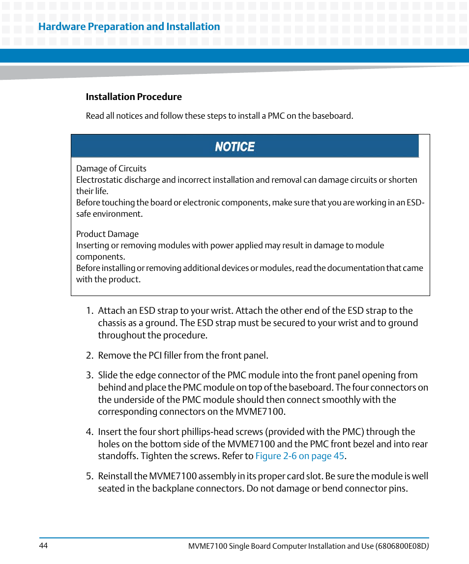 Artesyn MVME7100 Single Board Computer Installation and Use (June 2014) User Manual | Page 44 / 138