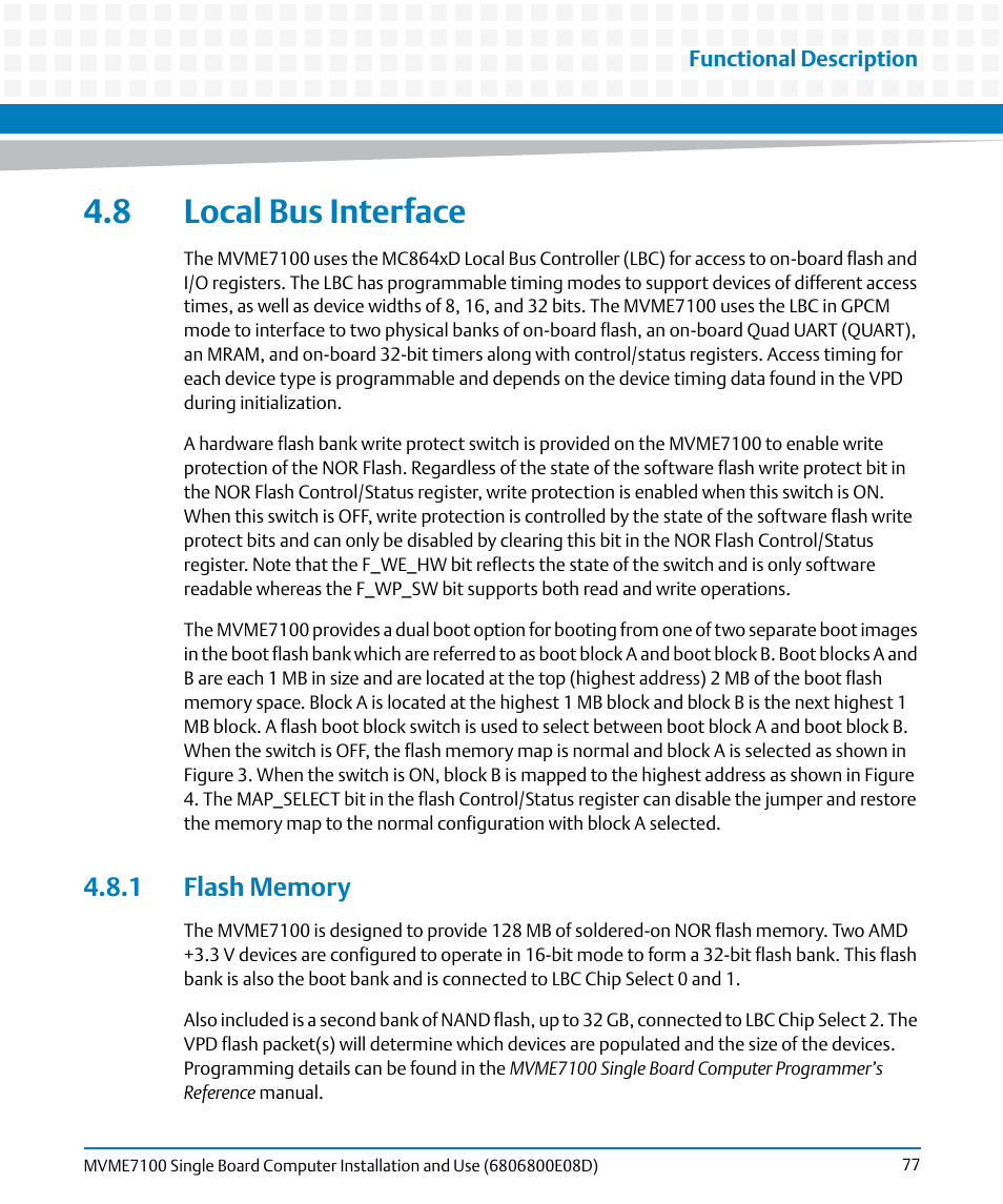 8 local bus interface, 1 flash memory | Artesyn MVME7100 Single Board Computer Installation and Use (June 2014) User Manual | Page 77 / 138