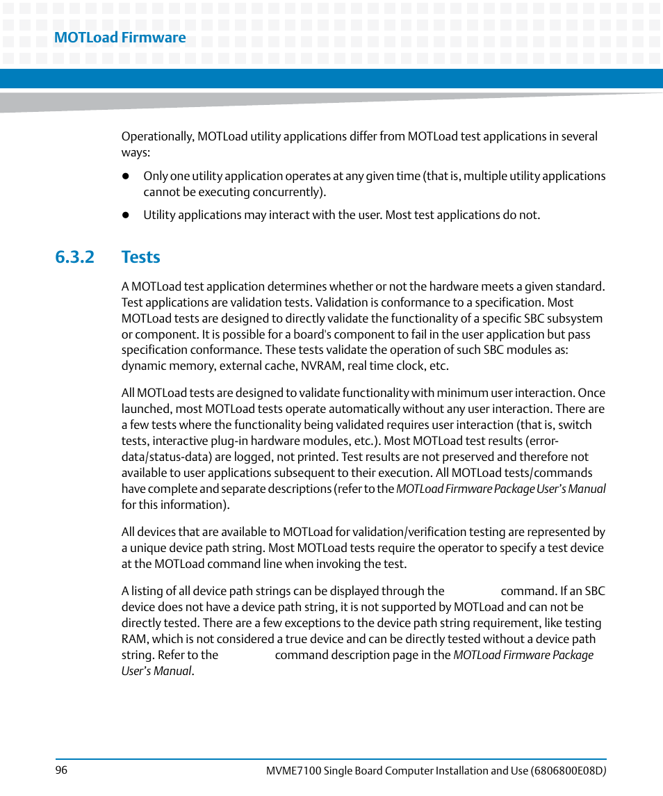 2 tests | Artesyn MVME7100 Single Board Computer Installation and Use (June 2014) User Manual | Page 96 / 138