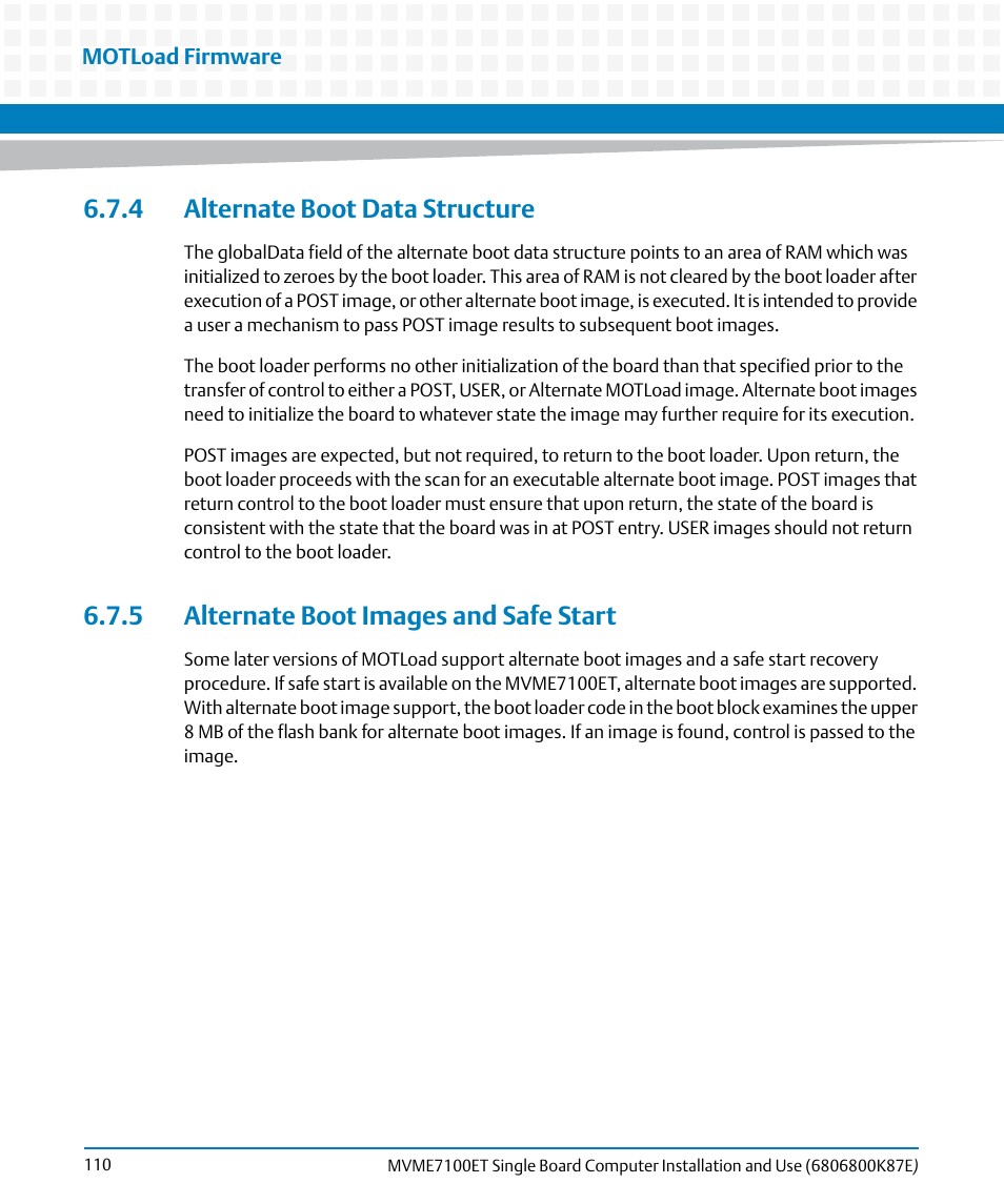 4 alternate boot data structure, 5 alternate boot images and safe start | Artesyn MVME7100ET Single Board Computer Installation and Use (June 2014) User Manual | Page 110 / 134