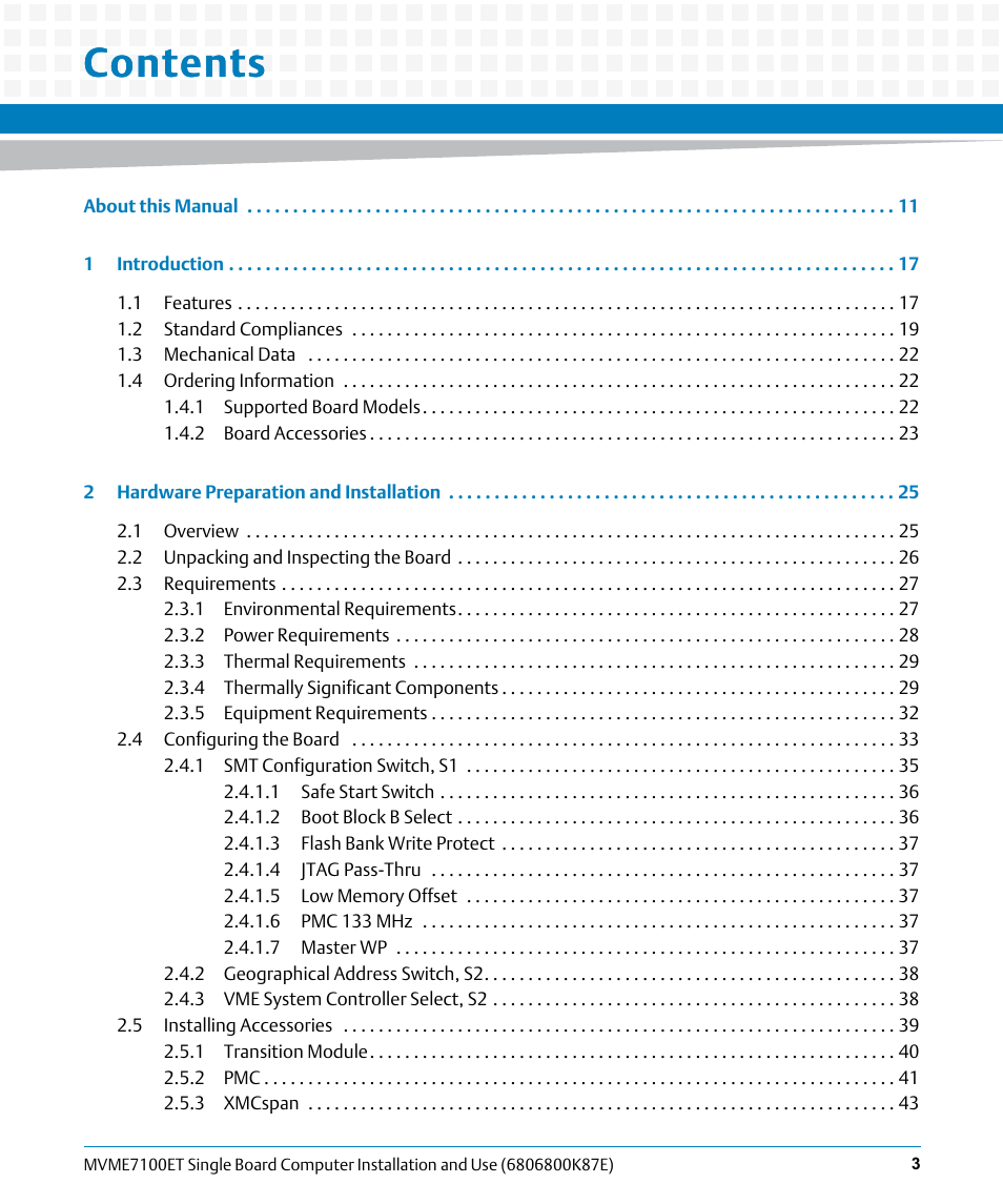 Artesyn MVME7100ET Single Board Computer Installation and Use (June 2014) User Manual | Page 3 / 134