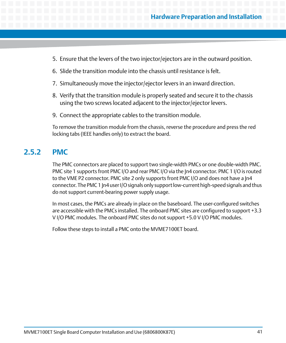 2 pmc | Artesyn MVME7100ET Single Board Computer Installation and Use (June 2014) User Manual | Page 41 / 134