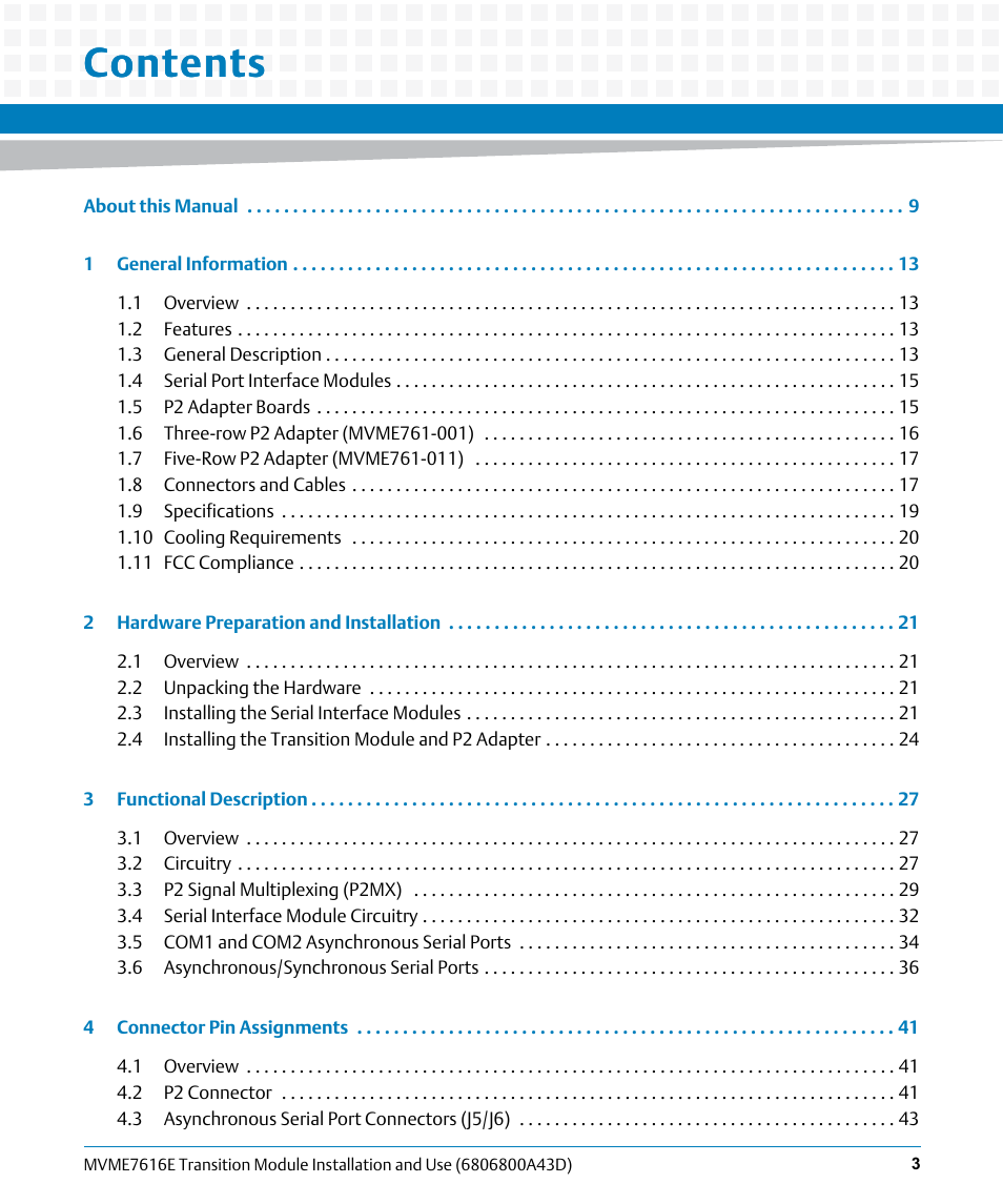 Artesyn MVME7616E Transition Module Installation and Use (April 2015) User Manual | Page 3 / 56