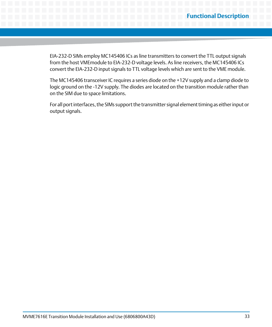 Functional description | Artesyn MVME7616E Transition Module Installation and Use (April 2015) User Manual | Page 33 / 56