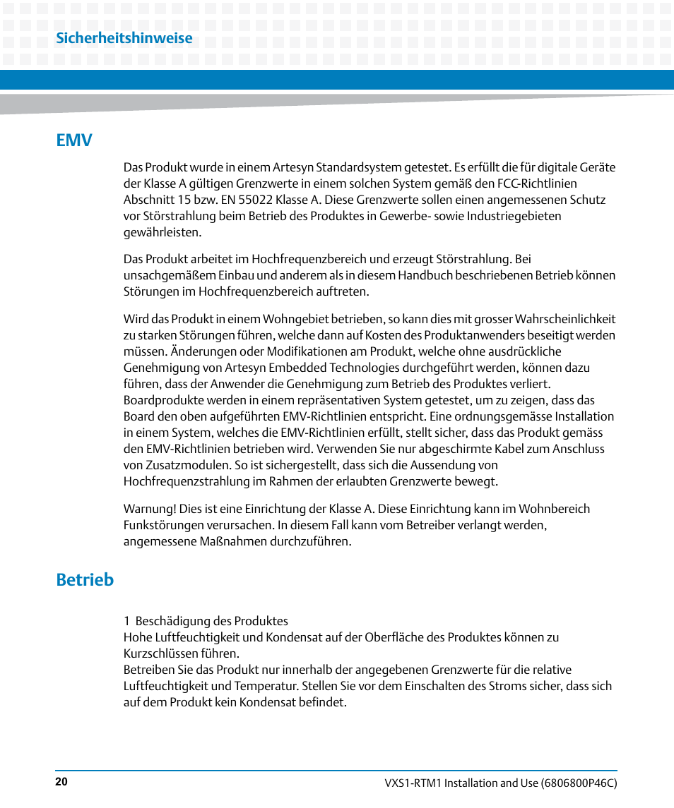 Betrieb | Artesyn MVME8100 RTM (VXS1-RTM1) Installation and Use (April 2015) User Manual | Page 20 / 58
