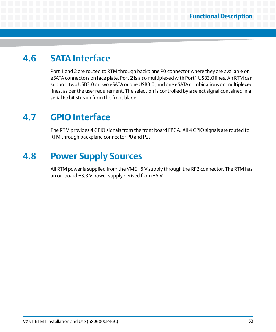 6 sata interface, 7 gpio interface, 8 power supply sources | Artesyn MVME8100 RTM (VXS1-RTM1) Installation and Use (April 2015) User Manual | Page 53 / 58