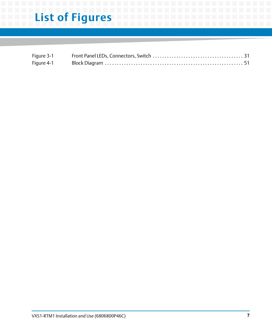 List of figures | Artesyn MVME8100 RTM (VXS1-RTM1) Installation and Use (April 2015) User Manual | Page 7 / 58