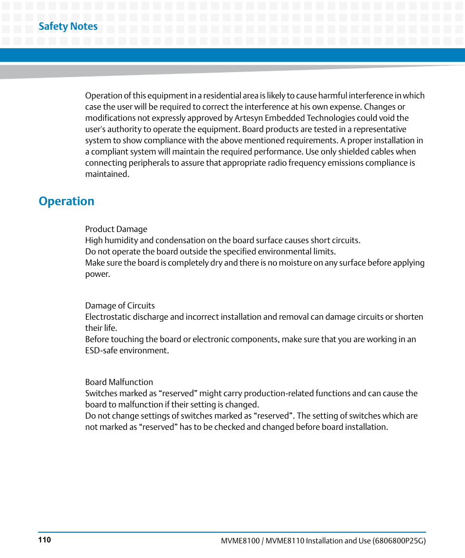 Operation | Artesyn MVME8100/MVME8110 Installation and Use (September 2014) User Manual | Page 110 / 120