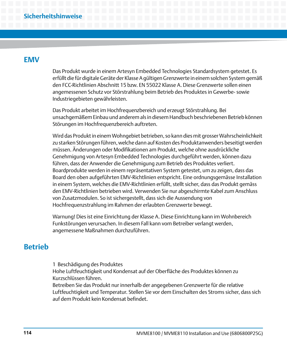 Betrieb | Artesyn MVME8100/MVME8110 Installation and Use (September 2014) User Manual | Page 114 / 120