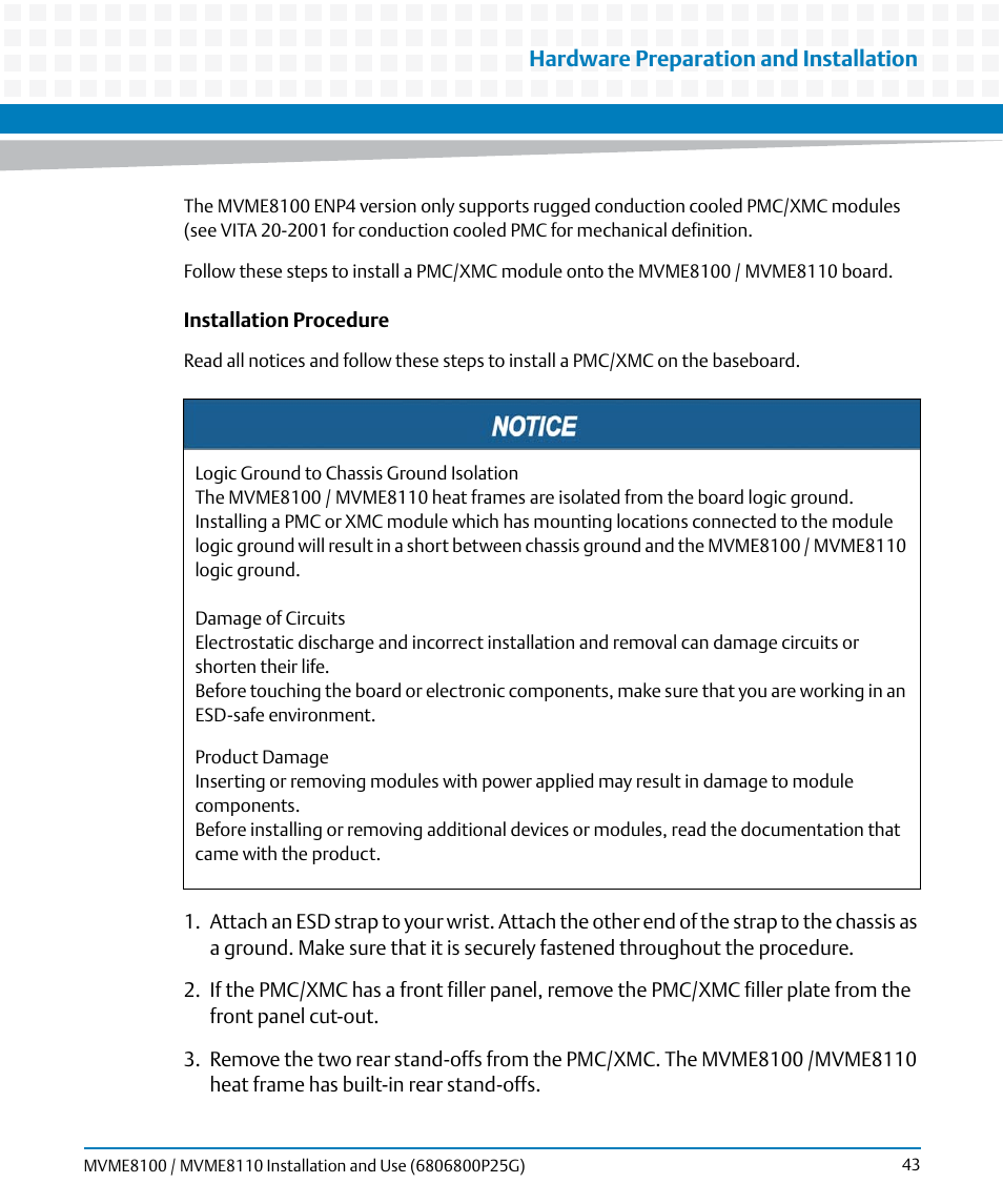 Artesyn MVME8100/MVME8110 Installation and Use (September 2014) User Manual | Page 43 / 120