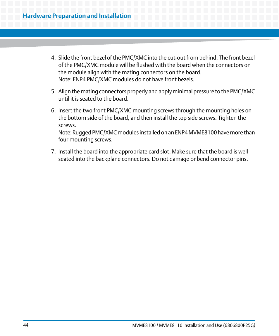 Artesyn MVME8100/MVME8110 Installation and Use (September 2014) User Manual | Page 44 / 120