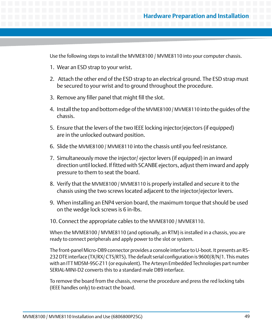Artesyn MVME8100/MVME8110 Installation and Use (September 2014) User Manual | Page 49 / 120