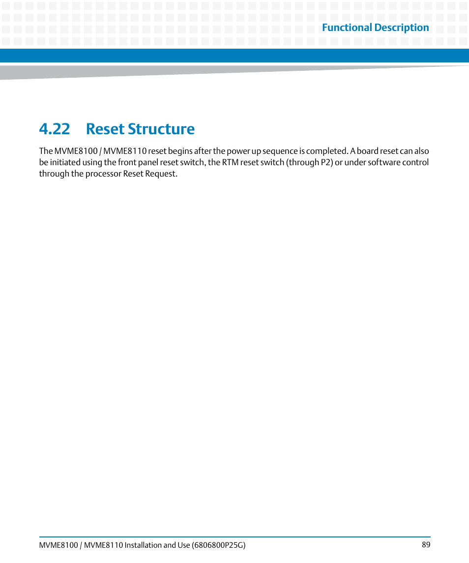 22 reset structure | Artesyn MVME8100/MVME8110 Installation and Use (September 2014) User Manual | Page 89 / 120