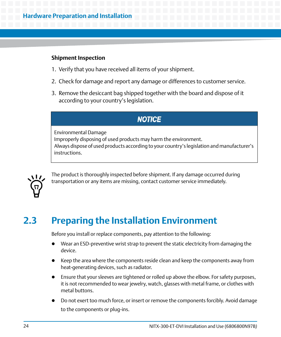 3 preparing the installation environment | Artesyn NITX-300-ET-DVI Installation and Use (August 2014) User Manual | Page 24 / 108