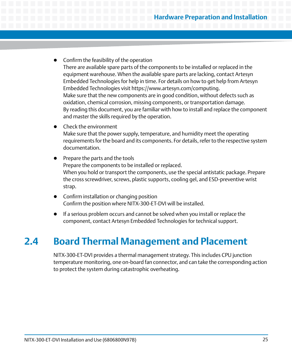 4 board thermal management and placement | Artesyn NITX-300-ET-DVI Installation and Use (August 2014) User Manual | Page 25 / 108