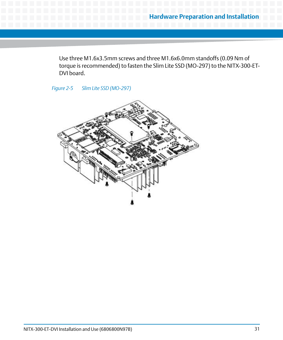 Figure 2-5, Slim lite ssd (mo-297), Hardware preparation and installation | Artesyn NITX-300-ET-DVI Installation and Use (August 2014) User Manual | Page 31 / 108