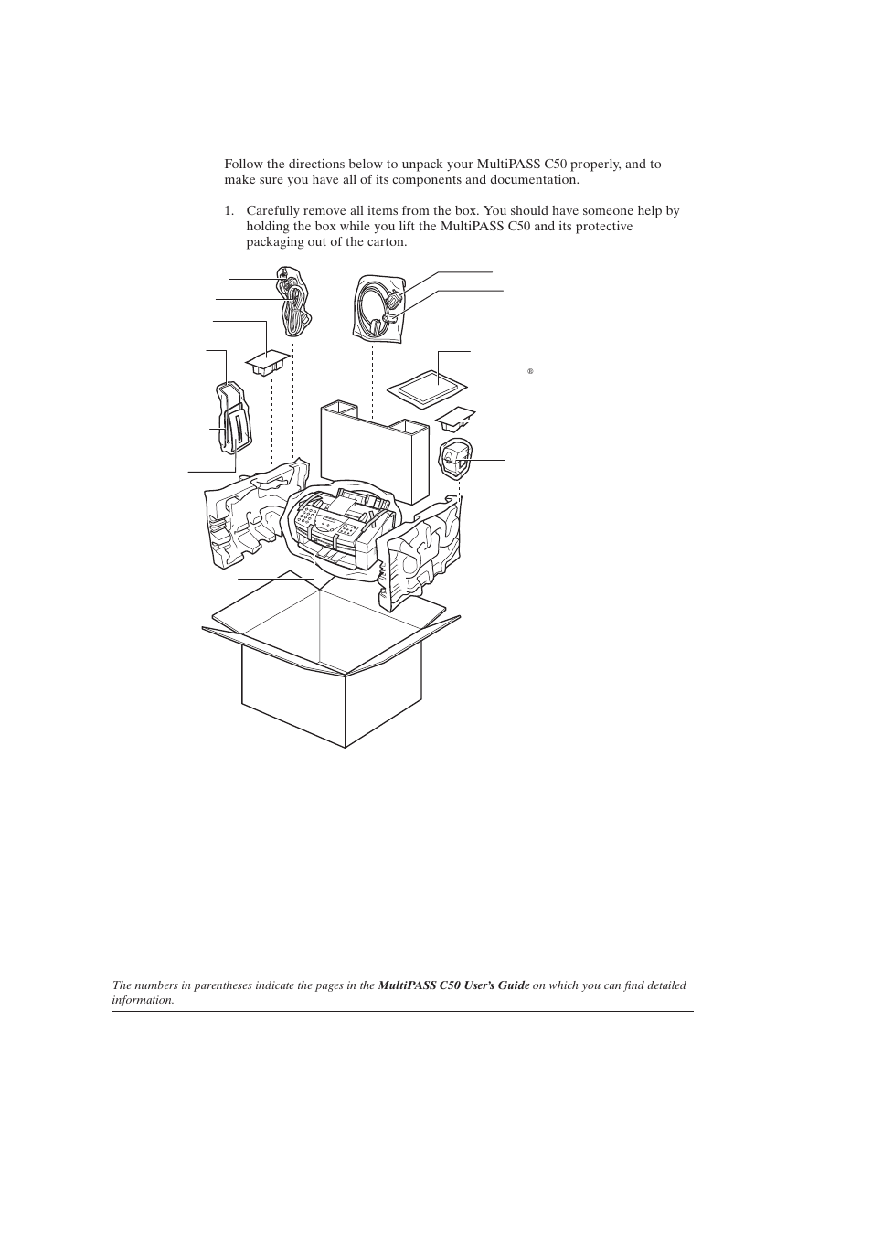 Unpacking your multipass c50 (2-5) | Canon C50 User Manual | Page 2 / 48