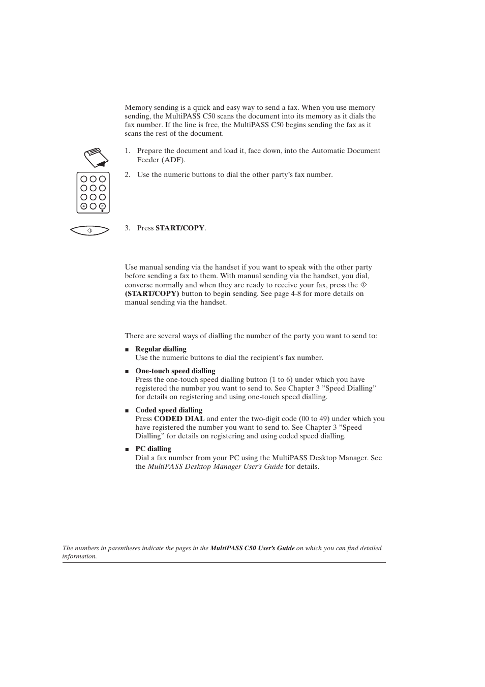 Sending documents, Manual sending via the handset (4-6), Dialling methods (4-7) | Canon C50 User Manual | Page 22 / 48