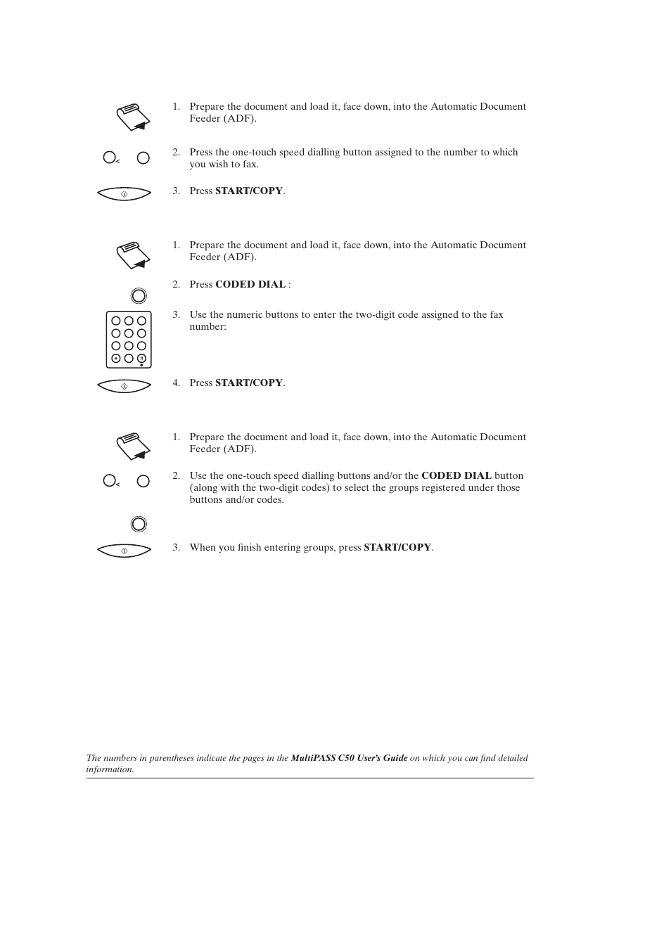 Using one-touch speed dialling (3-8), Using coded speed dialling (3-15), Using group dialling (3-21) | Canon C50 User Manual | Page 23 / 48