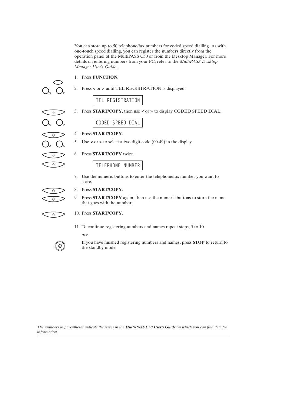 Storing numbers for coded speed dialling (3-10) | Canon C50 User Manual | Page 26 / 48