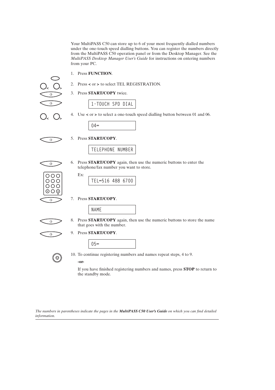 Storing numbers for one-touch speed dialling (3-3), Touch spd dial, Telephone number | Name | Canon C50 User Manual | Page 27 / 48